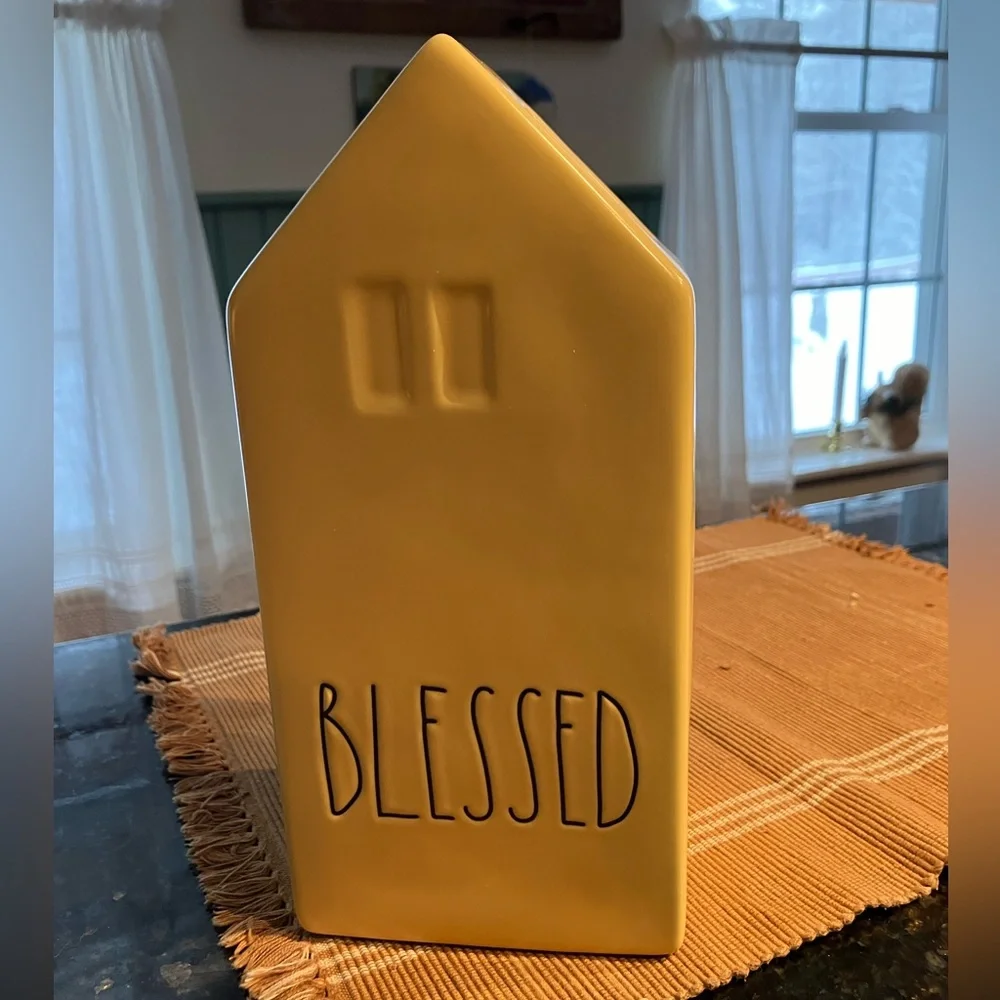 2/$30 Rae Dunn Buttery Yellow Blessed Home Vase 9”x4.25”x3.75” NWT